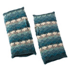 100% baby alpaca fingerless mitts, 'Peacock Winter' - Striped Peacock-Toned 100% Baby Alpaca Fingerless Mitts