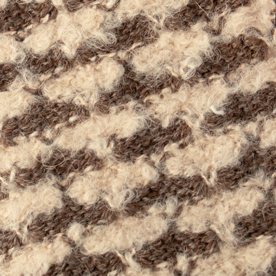 Manoplas sin dedos en mezcla de alpaca - Mitones sin dedos de mezcla de alpaca color marfil y color topo con estampado cuadrado