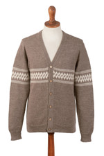 Men's 100% baby alpaca cardigan, 'Taupe Sensations' - Men's Knit Baby Alpaca Cardigan in Taupe and Ivory