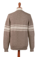 Men's 100% baby alpaca cardigan, 'Taupe Sensations' - Men's Knit Baby Alpaca Cardigan in Taupe and Ivory