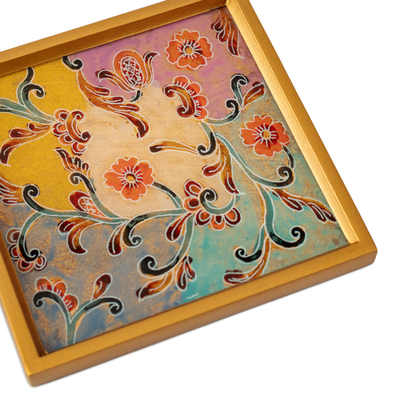 Reverse painted glass coasters, 'Margarita Joy' (set of 4) - Floral Colorful Reverse Painted Glass Coasters (Set of 4)
