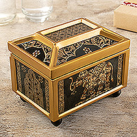 Reverse painted glass jewelry box, 'Oriental Treasure'