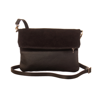 Black suede and leather sling, 'All Around Town' - Black Suede and Leather Sling Bag with Adjustable Straps