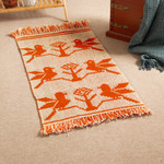 Reversible wool area rug, 'Scarlet Chants' (2x4) - Bird-Themed Scarlet and Alabaster Reversible Wool Rug (2x4)