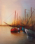 'Santa Rosa' - Pintura al óleo de paisaje marino impresionista firmada de barcos de pesca