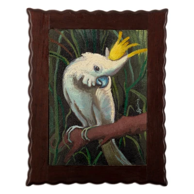 'Cockatoo' - Oil on Canvas Realist Cockatoo Painting with Cedarwood Frame