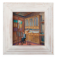 'El pintor' - Óleo sobre lienzo Escena de mujer pintando con marco de madera de cedro