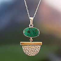 Gold-plated chrysocolla pendant necklace, 'Hypnotic Calm'