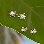 Sterling silver stud earrings, 'Marine Glory' (set of 2) - Set of 2 Sea Life Sterling Silver Turtle and Crab Earrings