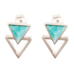 Amazonite button earrings, 'Arrows of Success' - Triangular Sterling Silver Amazonite Button Earrings