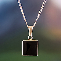Onyx and angelite pendant necklace, 'Dual Marvel' - Polished Modern Natural Onyx and Angelite Pendant Necklace