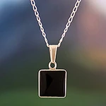 Polished Modern Natural Onyx and Angelite Pendant Necklace, 'Dual Marvel'