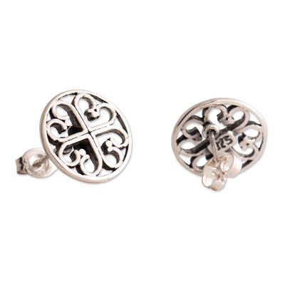 Sterling silver stud earrings, 'Cajamarca Style' - Peruvian Religious Architecture-Themed Silver Stud Earrings