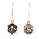 Sterling silver dangle earrings, 'Perfect Bees' - Oxidized and Polished Sterling Silver Bee Dangle Earrings