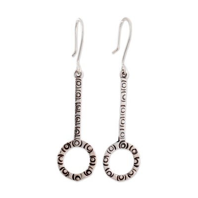 Sterling silver dangle earrings, 'Enchanted Circles' - Silver Peruvian Moche Culture-Themed Dangle Earrings