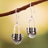 Sterling silver dangle earrings, 'Ancestral Flair' - Oxidized and Polished Sterling Silver Dangle Earrings