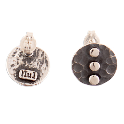 Sterling silver button earrings, 'Minimalist Trio' - Oxidized and Polished Round Sterling Silver Button Earrings