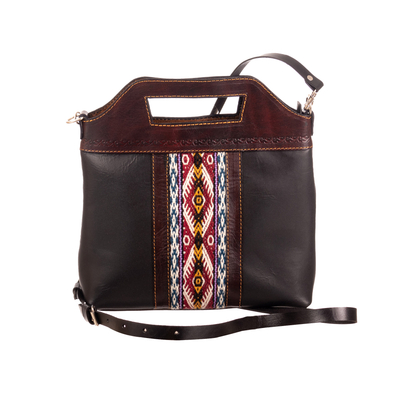 Leather sling bag, 'Flowing Elegance' - Leather Sling Handle Bag with Wool Accent Removable Strap