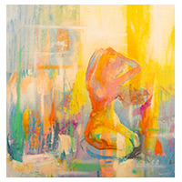 „Der Segen des Gefühls“ – Öl auf Leinwand, künstlerisches nacktes abstraktes Gemälde einer Frau