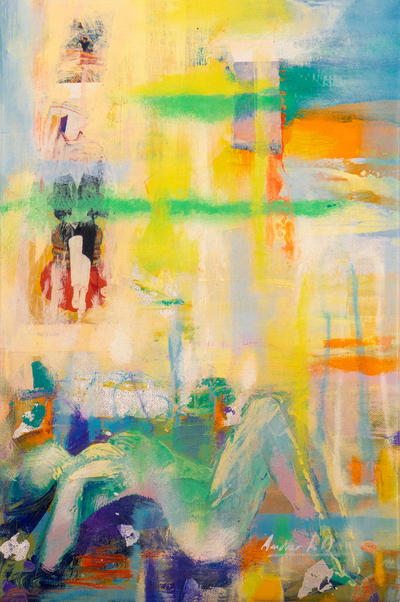 'Calma desde la Conciencia' - Pintura abstracta moderna al óleo sobre lienzo de una mujer