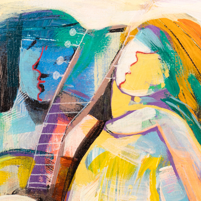 'The Dance of Love' - Modern Abstract Oil Painting of Couple Dancing with Guitar