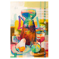 'Una jarra llena de experiencias' - Jarra abstracta moderna y pintura al óleo de bodegones de frutas