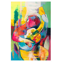 'La guitarra de la primavera' - Pintura al óleo abstracta y colorida de un hombre tocando la guitarra