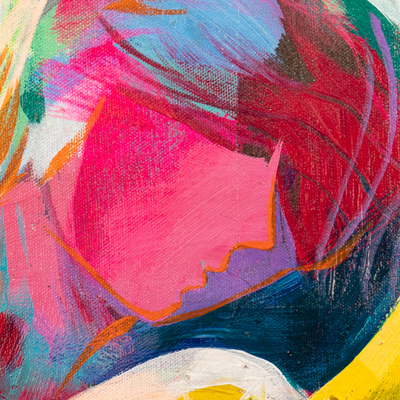 'La guitarra de la primavera' - Pintura al óleo abstracta colorida del hombre tocando la guitarra