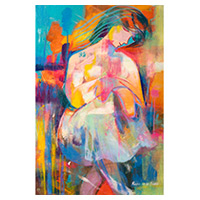 'La chica del pelo rojo' - Óleo sobre lienzo Pintura artística abstracta desnuda de una mujer