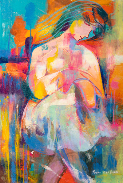 'La chica del pelo rojo' - Óleo sobre lienzo Desnudo artístico abstracto de una mujer