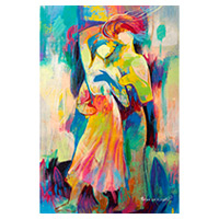 'La esencia del ritmo musical' - Pintura al óleo abstracta y colorida de una pareja bailando del Perú