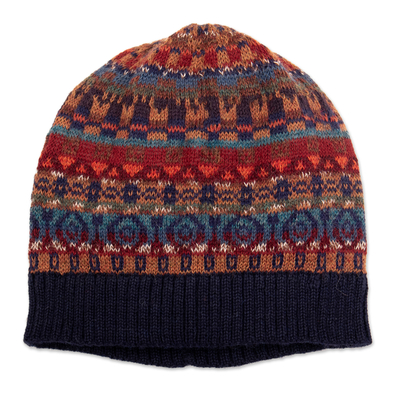 mütze aus 100 % Alpaka - Mehrfarbige Unisex-Mütze, gestrickt aus 100 % Alpaka in Peru