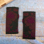 100% baby alpaca fingerless mittens, 'Evergreen Garden' - 100% Baby Alpaca Green Floral and Leaf Fingerless Mittens