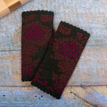 100% baby alpaca fingerless mittens, 'Evergreen Garden' - 100% Baby Alpaca Green Floral and Leaf Fingerless Mittens