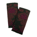 100% baby alpaca fingerless mittens, 'Evergreen Garden' - 100% Baby Alpaca Green Floral and Leaf Fingerless Mittens