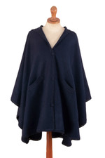 Alpaca blend cape, 'Blue Divine' - Alpaca Blend Blue Cape with Buttons and Pockets from Peru