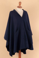 Alpaca blend cape, 'Blue Divine' - Alpaca Blend Blue Cape with Buttons and Pockets from Peru