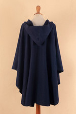 Alpaca blend cape, 'Blue Divine' - Alpaca Blend Blue Cape with Buttons and Pockets from Peru
