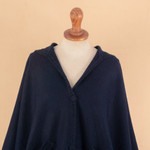 Alpaca blend cape, 'Blue Divine' - Alpaca Blend Blue Cape with Buttons and Pockets from Peru