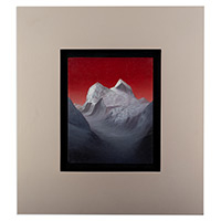 'Peru's Summit' - Expressionist Grey and Red Oil Huascaran Landscape Painting