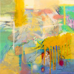 'Diving Into the Known and Unknown' - Signed Abstract Colorful Oil and Coated Paper Painting