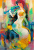 'Notes of a Love-Struck Violin' - colourful Abstract Oil Painting of Woman Playing the Violin