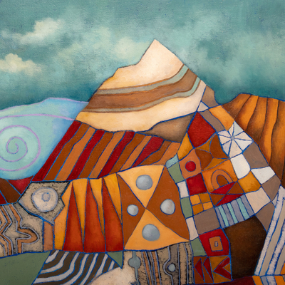 'Landscape IV' - Cubist Abstract Oil on Canvas Painting of Andean Landscape