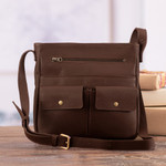 Leather sling bag, 'Intrepid Traveler' - Adjustable 100% Leather Sling Bag Handcrafted in Peru