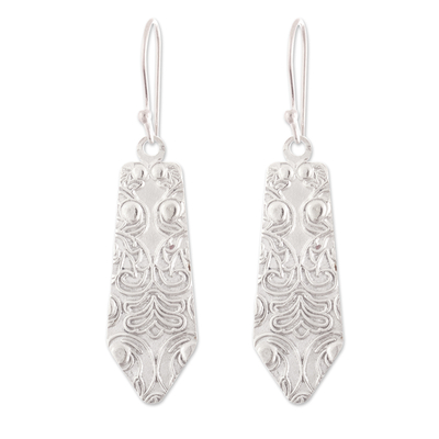 Sterling silver dangle earrings, 'Regal Fineness' - Embossed Geometric Sterling Silver Dangle Earrings