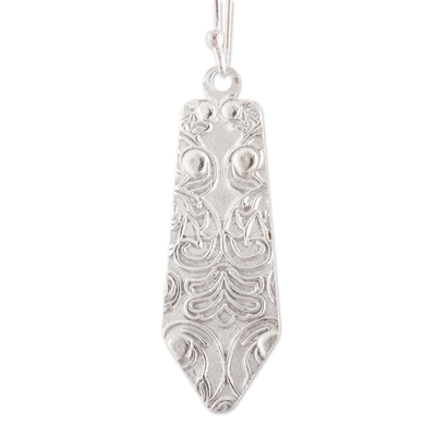 Sterling silver dangle earrings, 'Regal Fineness' - Embossed Geometric Sterling Silver Dangle Earrings