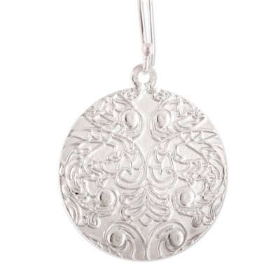 Sterling silver dangle earrings, 'Lunar Fineness' - Embossed Round Sterling Silver Dangle Earrings