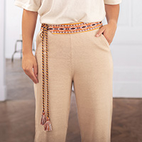Cinturón de algodón, 'Qori Lady' - Cinturón de algodón de tonos cálidos con estampado geométrico tejido a mano