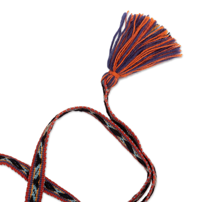 Wickelgürtel aus Baumwolle, „Suyo“ – handgewebter Wickelgürtel aus Baumwolle mit geometrischem Muster