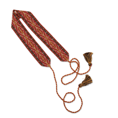 Cinturón de algodón - Cinturón de algodón rojo con estampado clásico tejido a mano de Perú